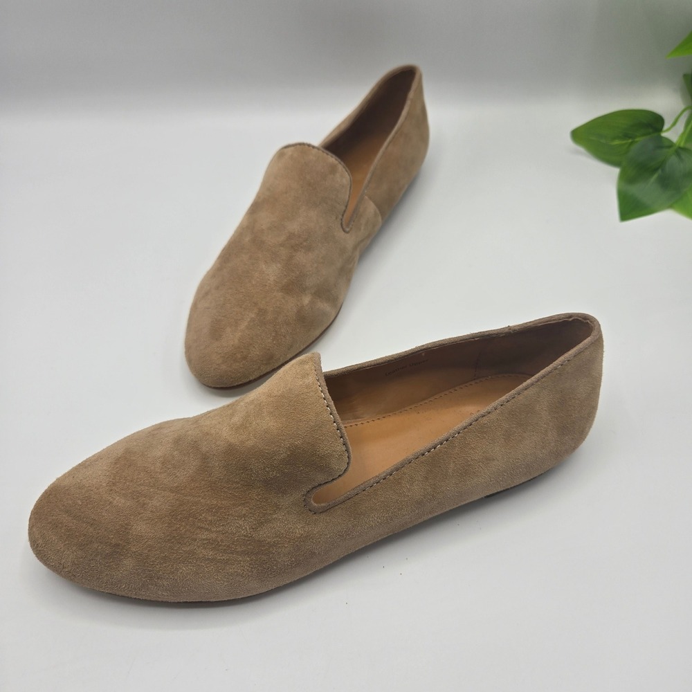 J.Crew Factory Smoking Slippers Tan Suede Leather Flats 7.5M